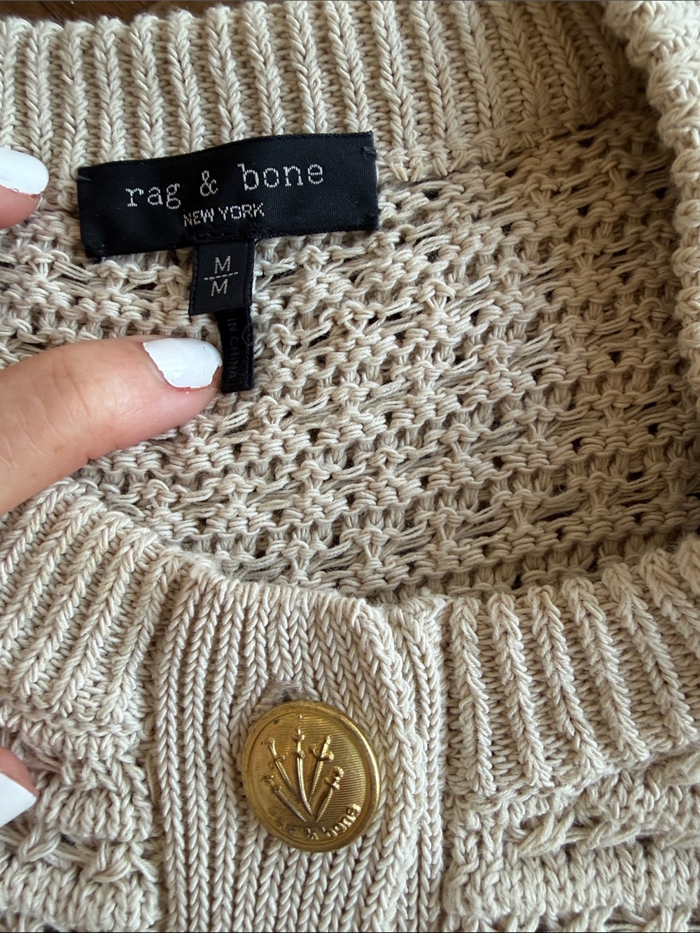 rag & bone Cream Crochet Knit Button Vest with Gold-Tone Buttons - Picture 2 of 3
